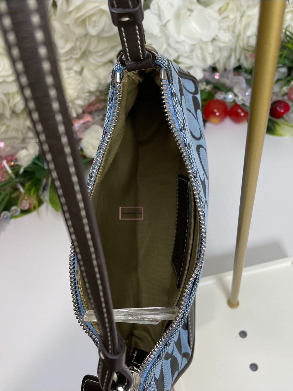 Y2K Vintage Coach 6094 Demi Mini Bag Cadet Blue Brown 2000s Coach Purse - Picture 11 of 13